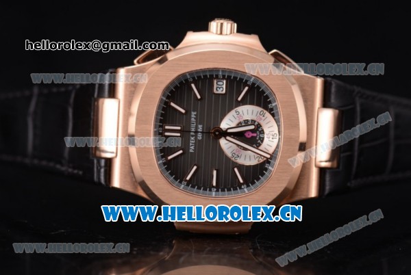 Patek Philippe Nautilus Clone PP 315 Automatic Rose Gold Case with Black Dial and Black Leather Strap (BP) - Click Image to Close